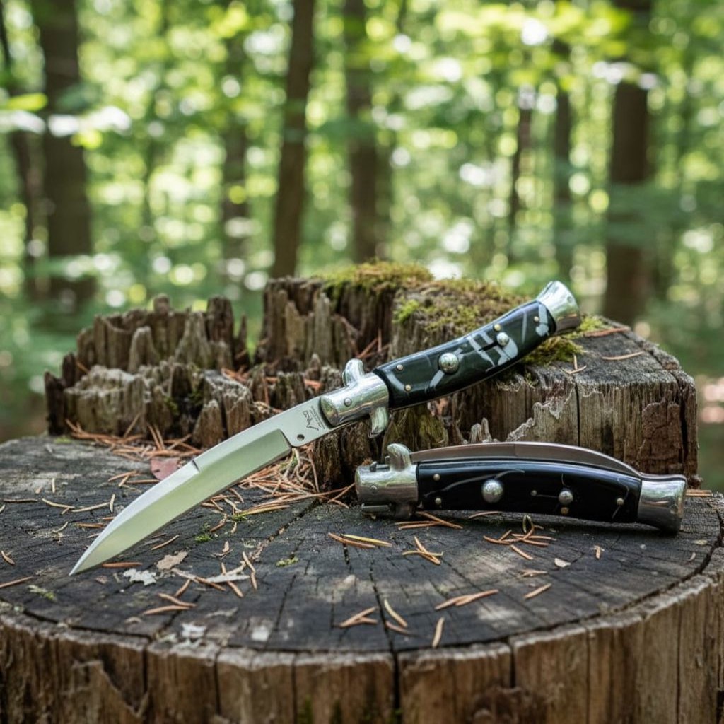 Akc İtalyan Black İtalyan Stiletto Curved Blade Pocket Knife