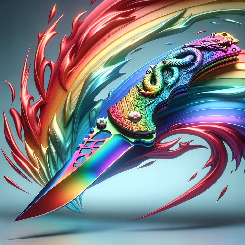 Renkli Hayatınıza Uygun: Ejderha Desenli Gökkuşağı Kelebek Bıçağı!
