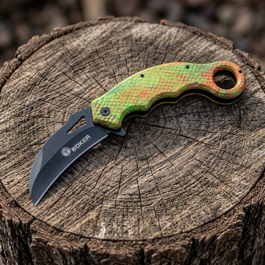 Böker Karambit Taktik Çakı – Özel Desenli Ergonomik Kabze & Siyah Kaplama Namlu