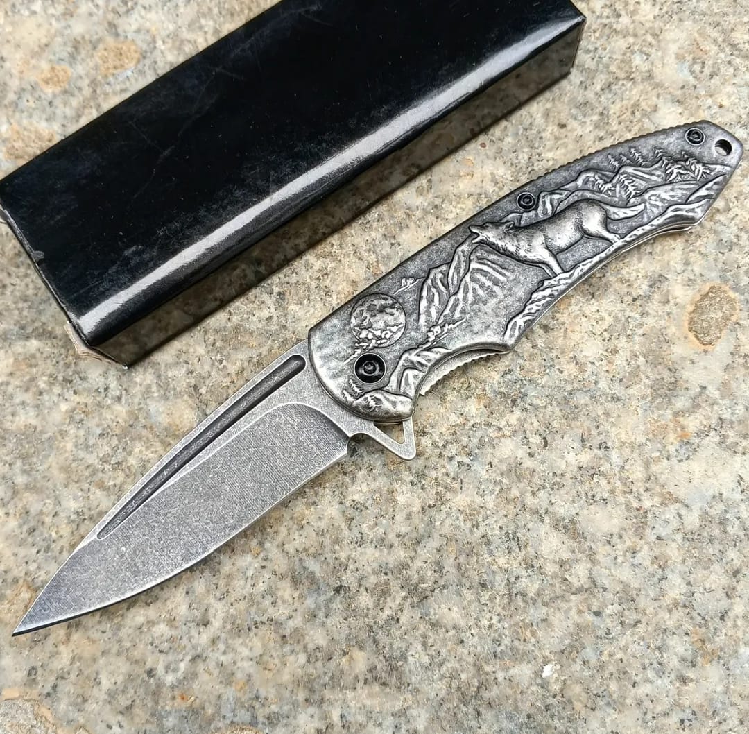 Browning Eskitme Kurt Desenli Kamp Çakısı Browning Eskitme Kurt Desenli Kamp Çakısı