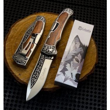 Columbia Company A3154-D Ahşap Gravürlü Kamp Çakısı Columbia Company A3154-D Ahşap Gravürlü Kamp Çakısı