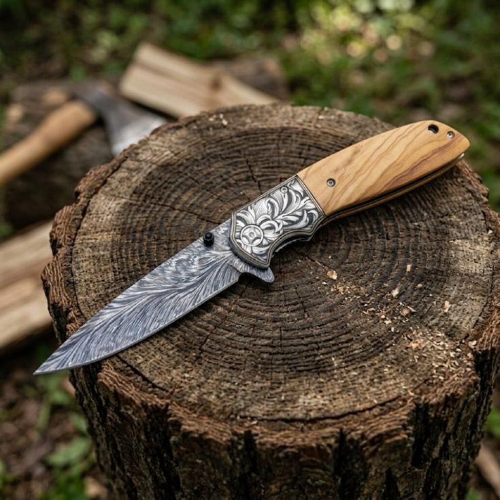 Sibirya Company CM77 Gravür Desenli Paslanmaz Çelik Kabze Outdoor Çakı