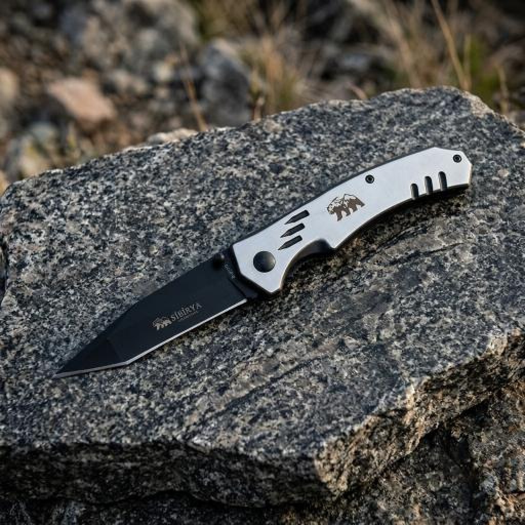 Sibirya Company S-2213 Bear Logolu Katlanabilir Çakı – Siyah Namlu & Metal Sap
